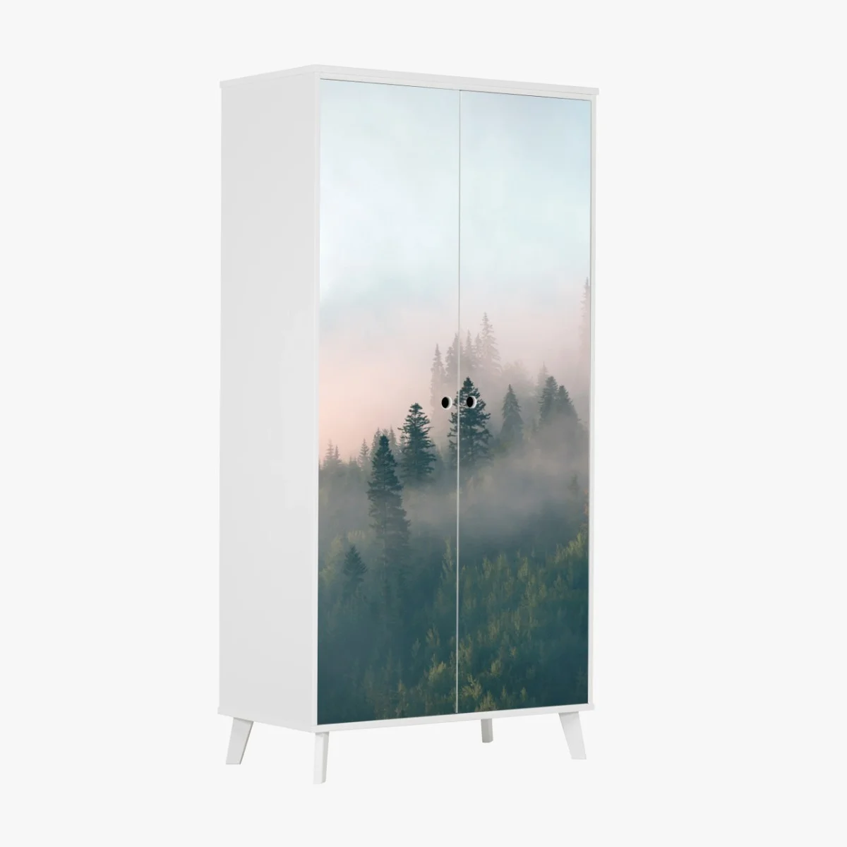 Adesivo per armadio alba nella foresta avvolta dalla nebbia • Wallissimo® Adesivo per armadio alba nella foresta avvolta dalla nebbia • Wallissimo®