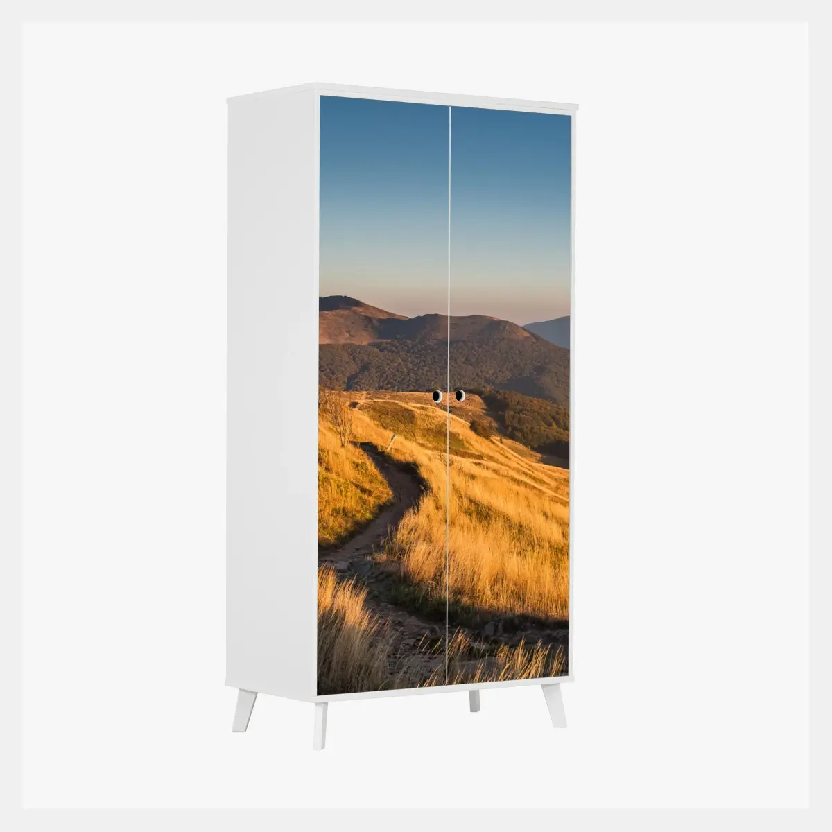 Adesivo per armadio sentiero dorato sulle colline al tramonto • Wallissimo®