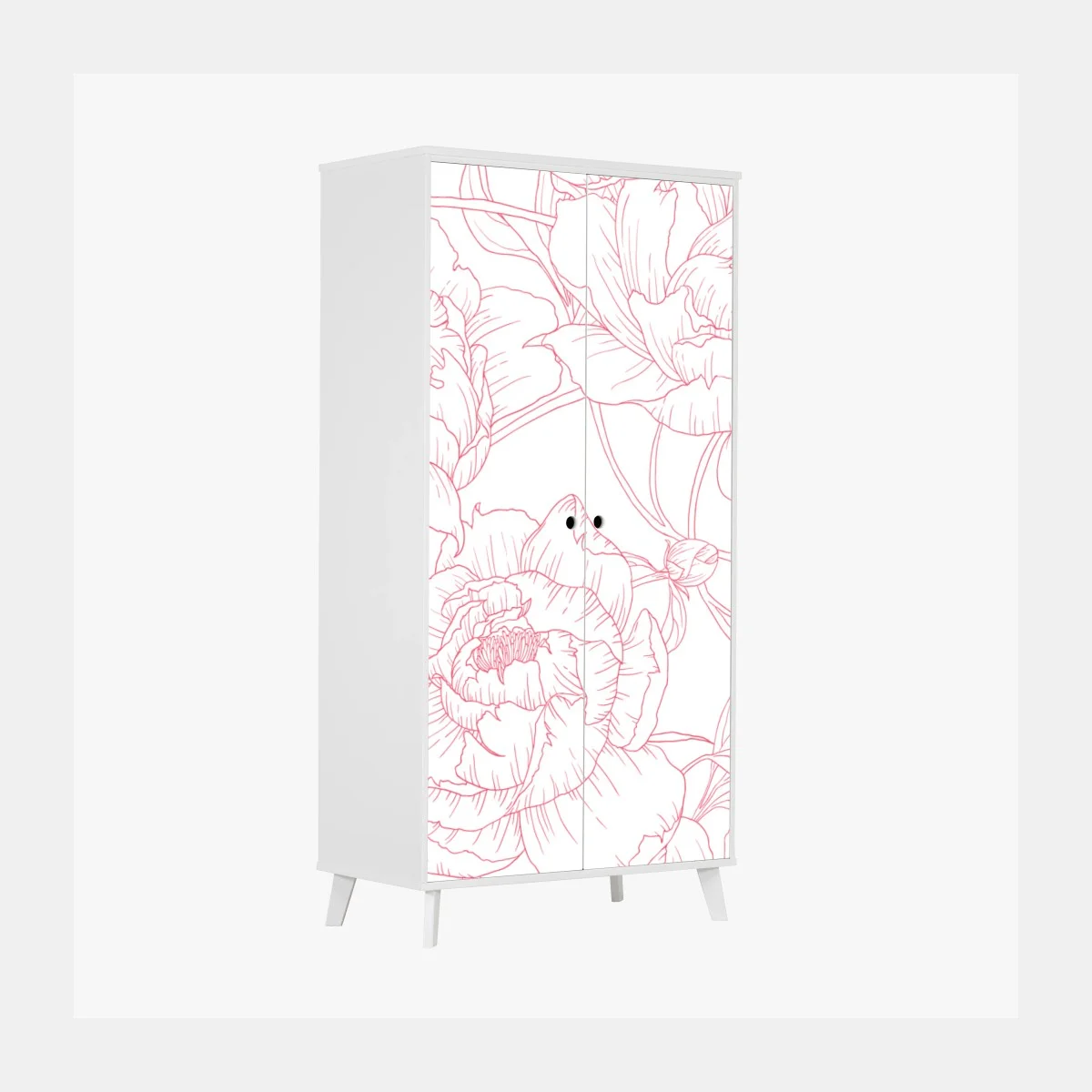 Adesivo per armadio motivo floreale di peonie rosa su sfondo bianco • Wallissimo® Adesivo per armadio motivo floreale di peonie rosa su sfondo bianco • Wallissimo®