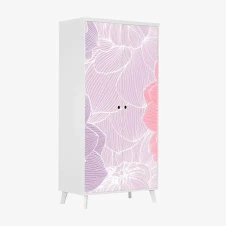 Adesivo per armadio motivo floreale pastello con linee sottili • Wallissimo®