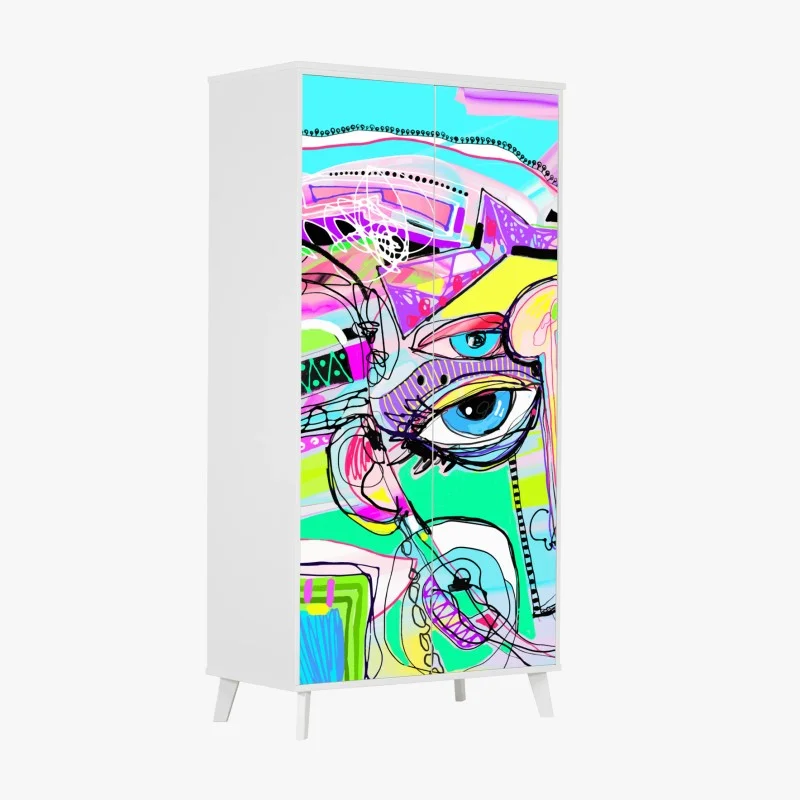 Adesivo per armadio volto astratto cromatico