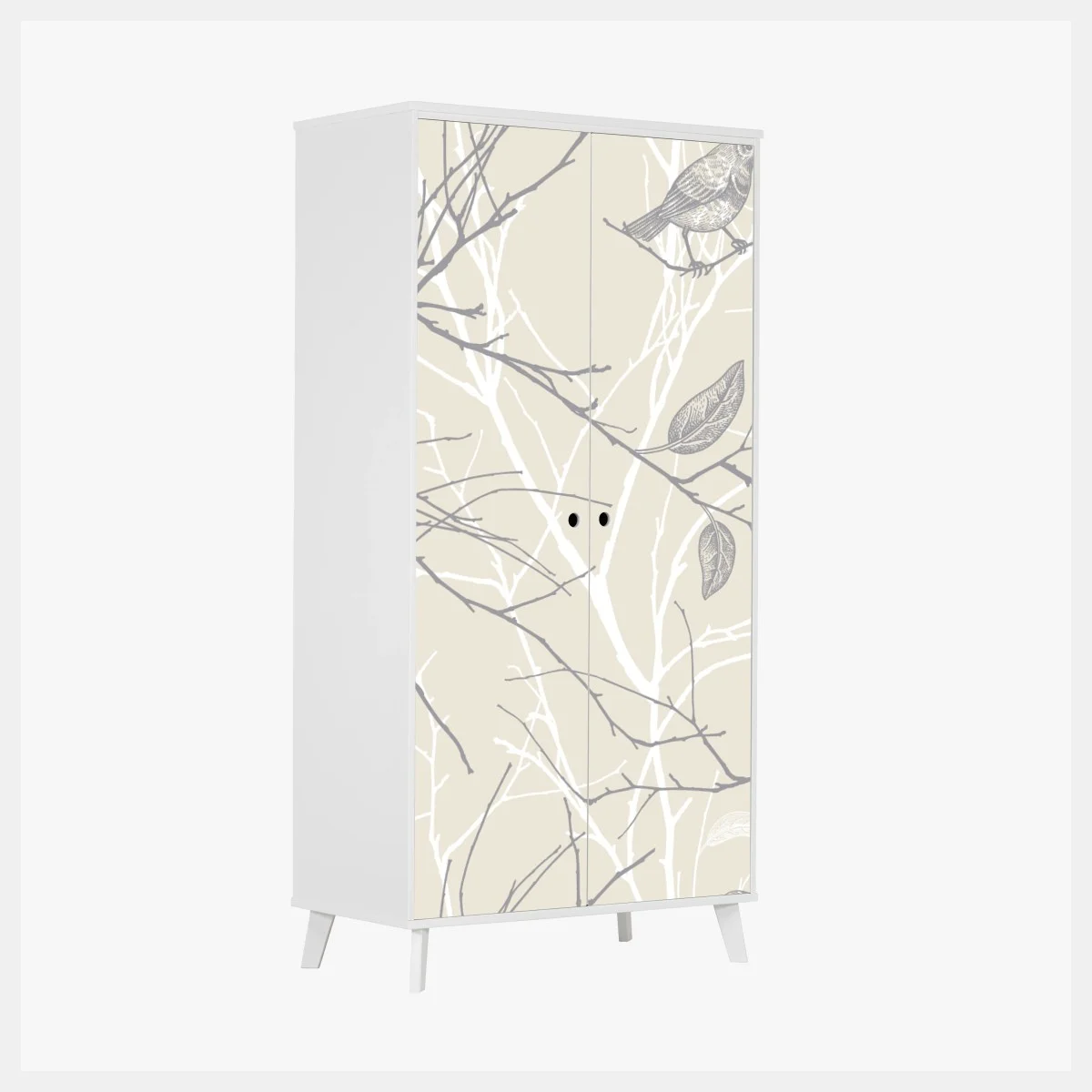 Adesivo per armadio motivo delicato di uccelli e rami • Wallissimo® Adesivo per armadio motivo delicato di uccelli e rami • Wallissimo®