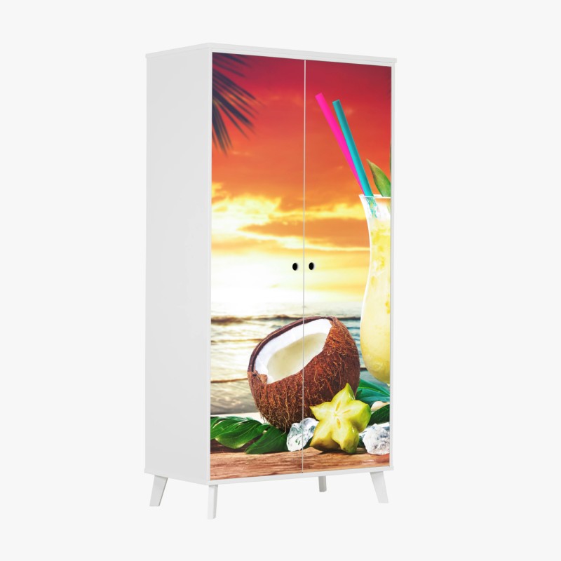 Adesivo per armadio tramonto tropicale con pina colada