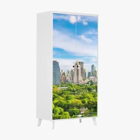 Adesivo per armadio panorama urbano di Bangkok con il parco Lumpini • Wallissimo®