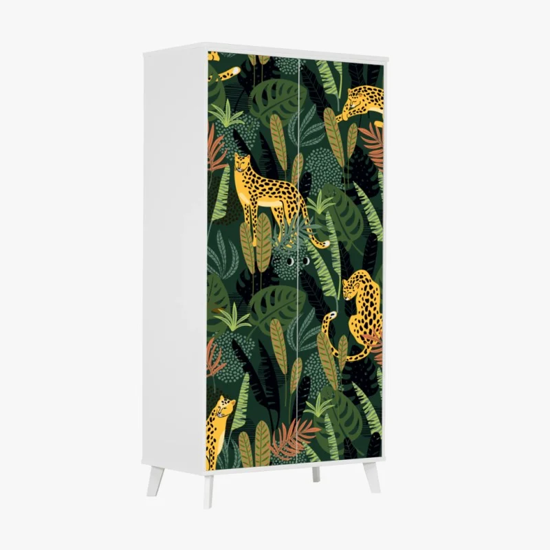 Adesivo per armadio motivo giungla con leopardi