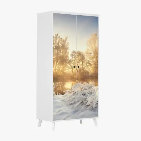 Adesivo per armadio alba invernale sul fiume • Wallissimo®