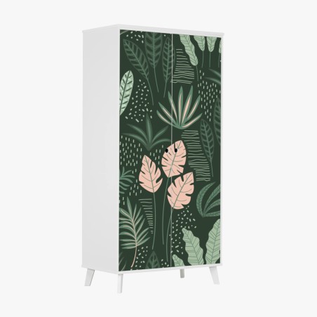 Adesivo per armadio giungla botanica in verde e rosa • Wallissimo®