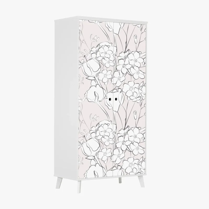 Adesivo per armadio motivo floreale delicato su sfondo rosa