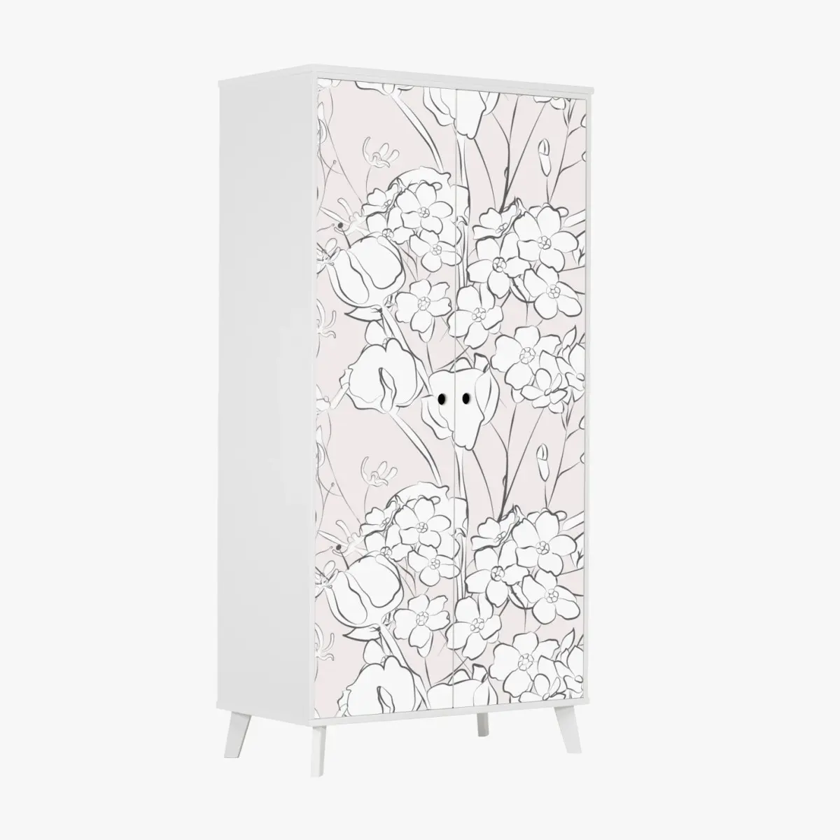 Adesivo per armadio motivo floreale delicato su sfondo rosa • Wallissimo®