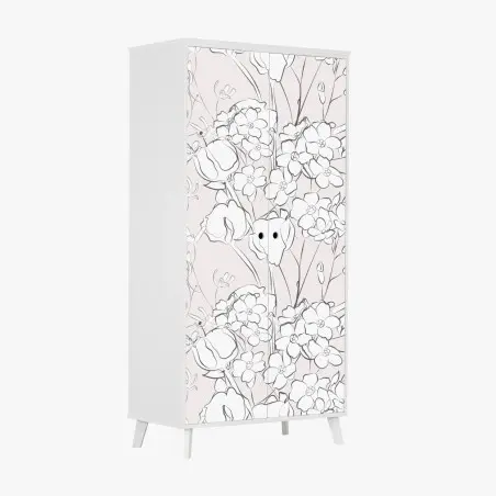 Adesivo per armadio motivo floreale delicato su sfondo rosa • Wallissimo®
