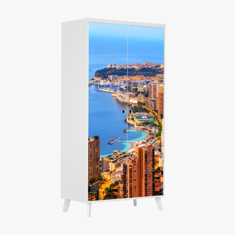 Adesivo per armadio panorama sul porto di Monaco e Monte Carlo