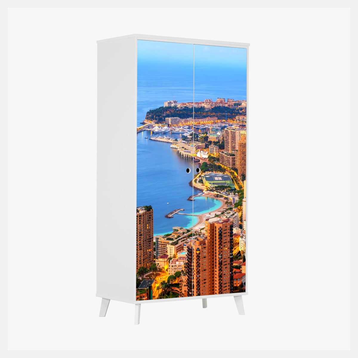 Adesivo per armadio panorama sul porto di Monaco e Monte Carlo • Wallissimo®
