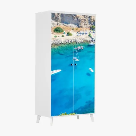 Adesivo per armadio panorama aereo della baia di Anthony Quinn a Rodi • Wallissimo®