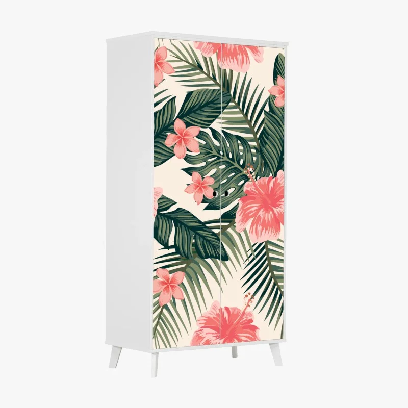 Adesivo per armadio motivo tropicale con ibischi rosa