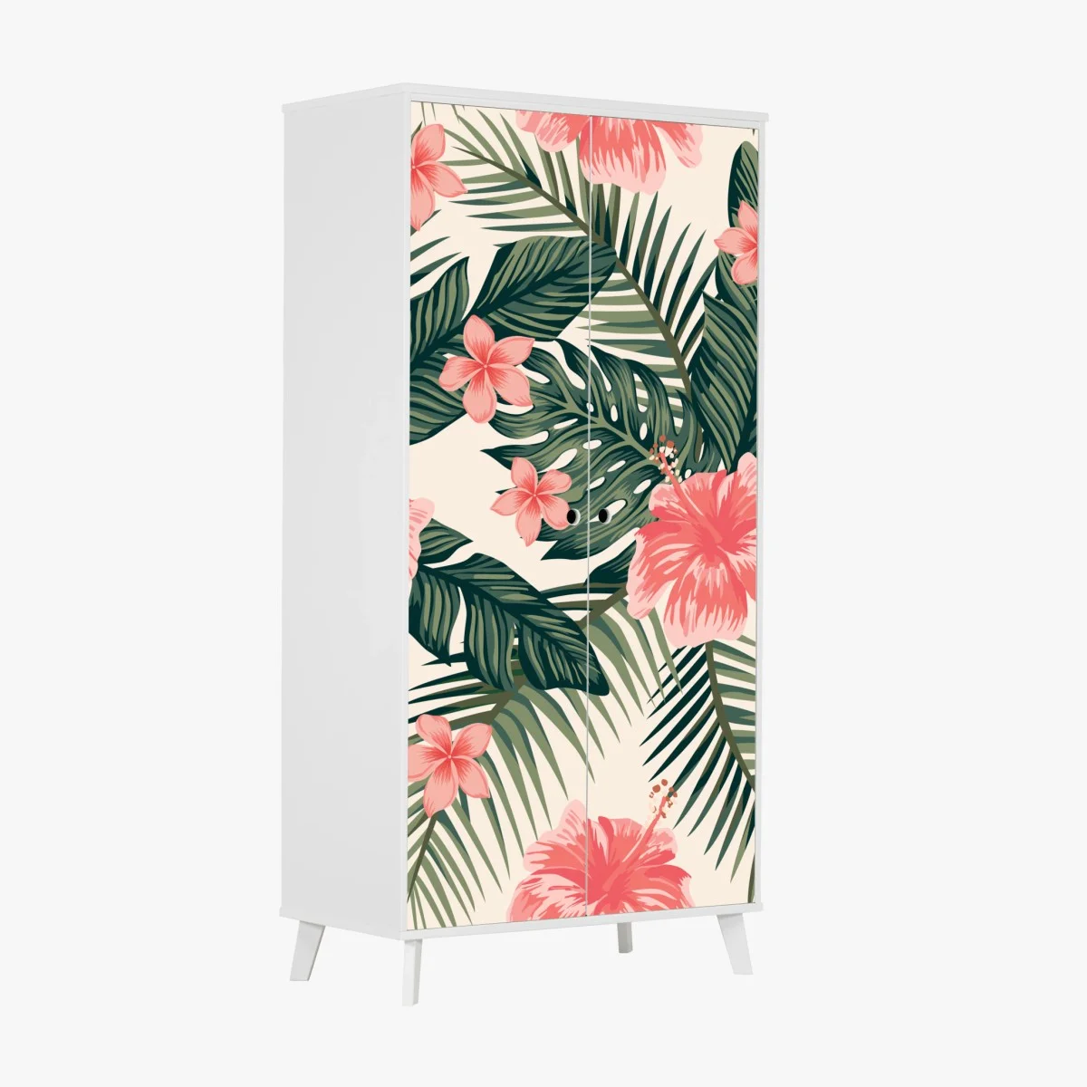 Adesivo per armadio motivo tropicale con ibischi rosa • Wallissimo® Adesivo per armadio motivo tropicale con ibischi rosa • Wallissimo®