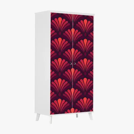 Adesivo per armadio motivo art déco rosso e prugna • Wallissimo®
