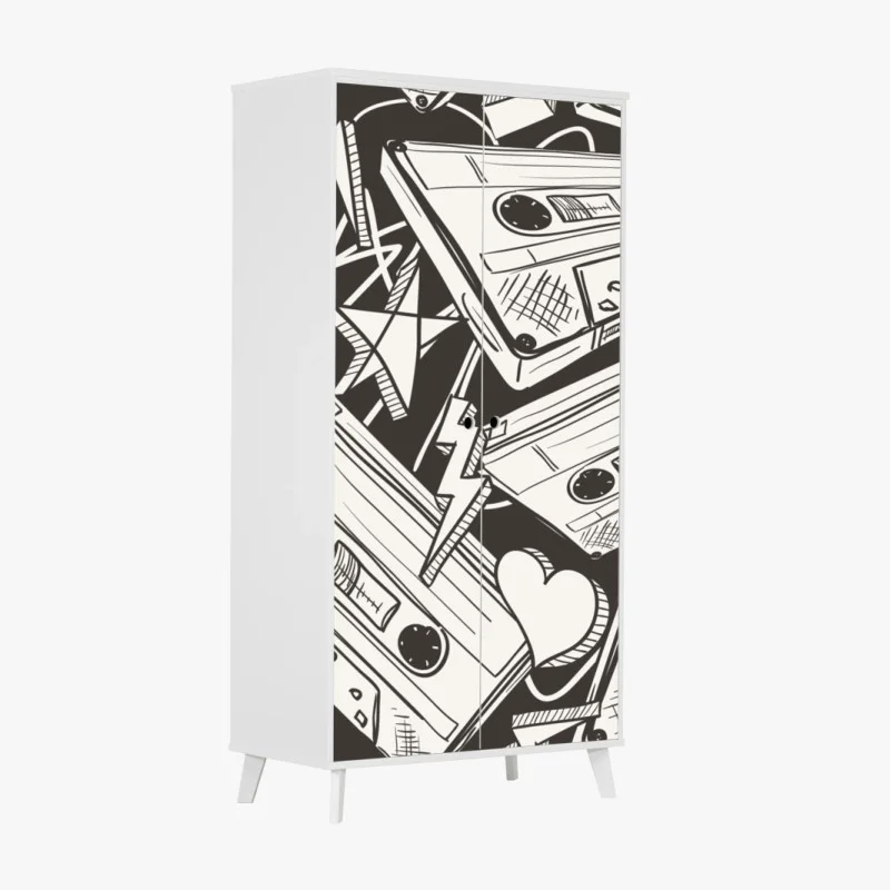 Adesivo per armadio motivo vintage di cassette audio