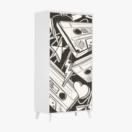 Adesivo per armadio motivo vintage di cassette audio • Wallissimo®