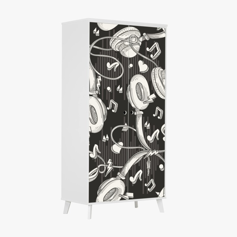 Adesivo per armadio vibes musicali: pattern di cuffie e note