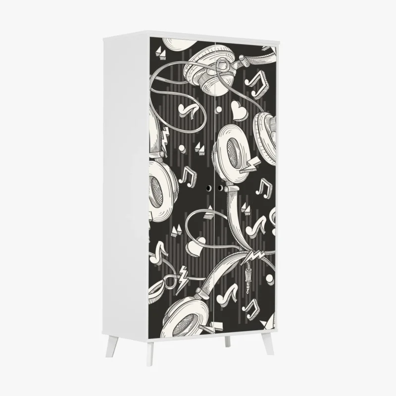 Adesivo per armadio vibes musicali: pattern di cuffie e note