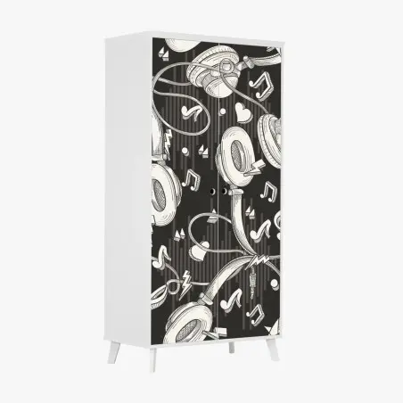 Adesivo per armadio vibes musicali: pattern di cuffie e note • Wallissimo®