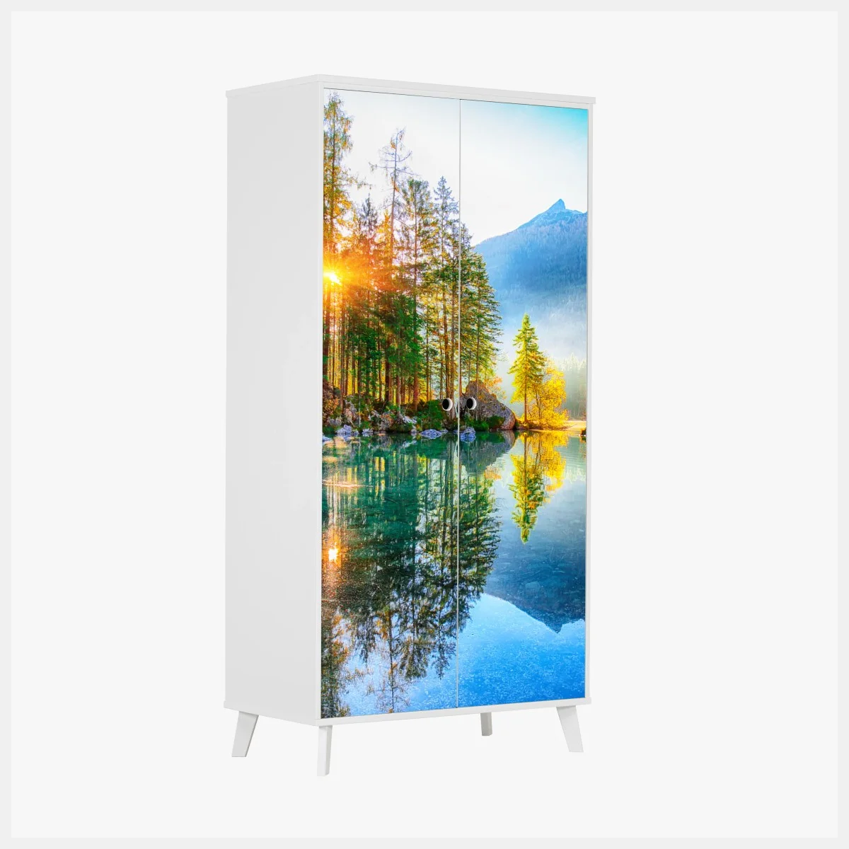 Adesivo per armadio alba autunnale a Hintersee: panorama alpino riflesso • Wallissimo® Adesivo per armadio alba autunnale a Hintersee: panorama alpino riflesso • Wallissimo®