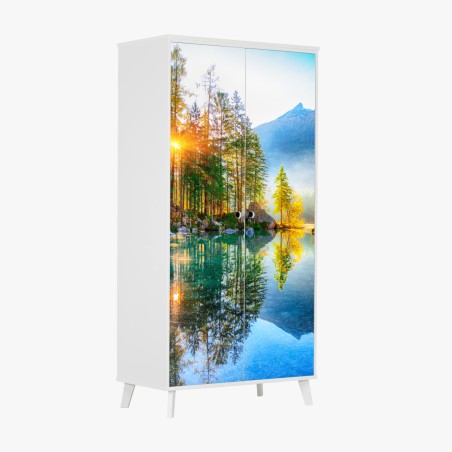 Adesivo per armadio alba autunnale a Hintersee: panorama alpino riflesso • Wallissimo®