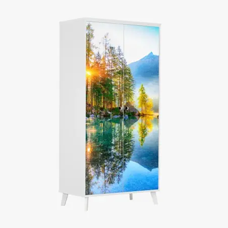 Adesivo per armadio alba autunnale a Hintersee: panorama alpino riflesso • Wallissimo®