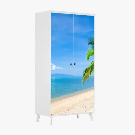 Adesivo per armadio spiaggia tropicale con palme e mare turchese • Wallissimo®
