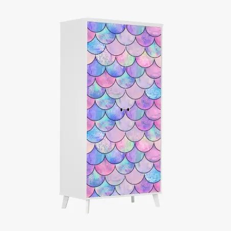 Adesivo per armadio motivo squame di sirena acquerellato in tonalità pastello iridescenti • Wallissimo®