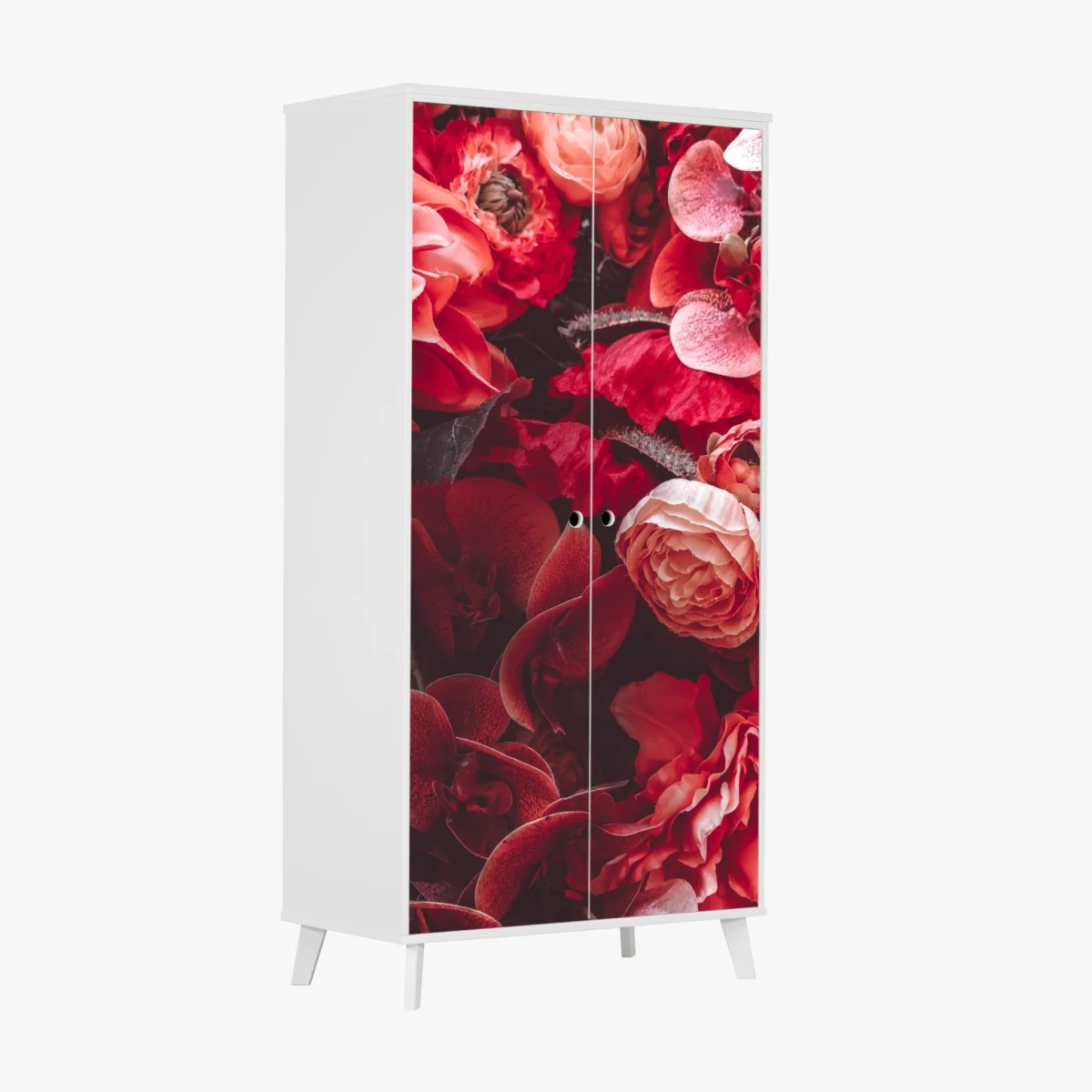 Adesivo per armadio composizione floreale rossa e lussuosa • Wallissimo® Adesivo per armadio composizione floreale rossa e lussuosa • Wallissimo®
