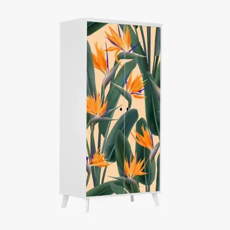 Adesivo per armadio tropicale elegante con uccelli del paradiso • Wallissimo®