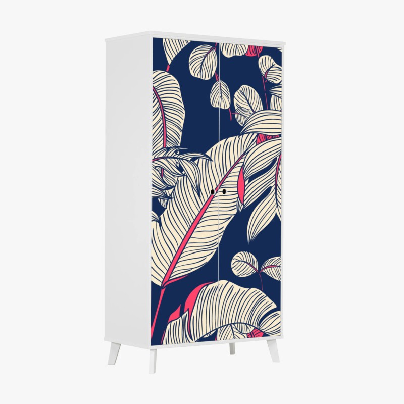 Adesivo per armadio motivo botanico tropicale blu scuro e rosa