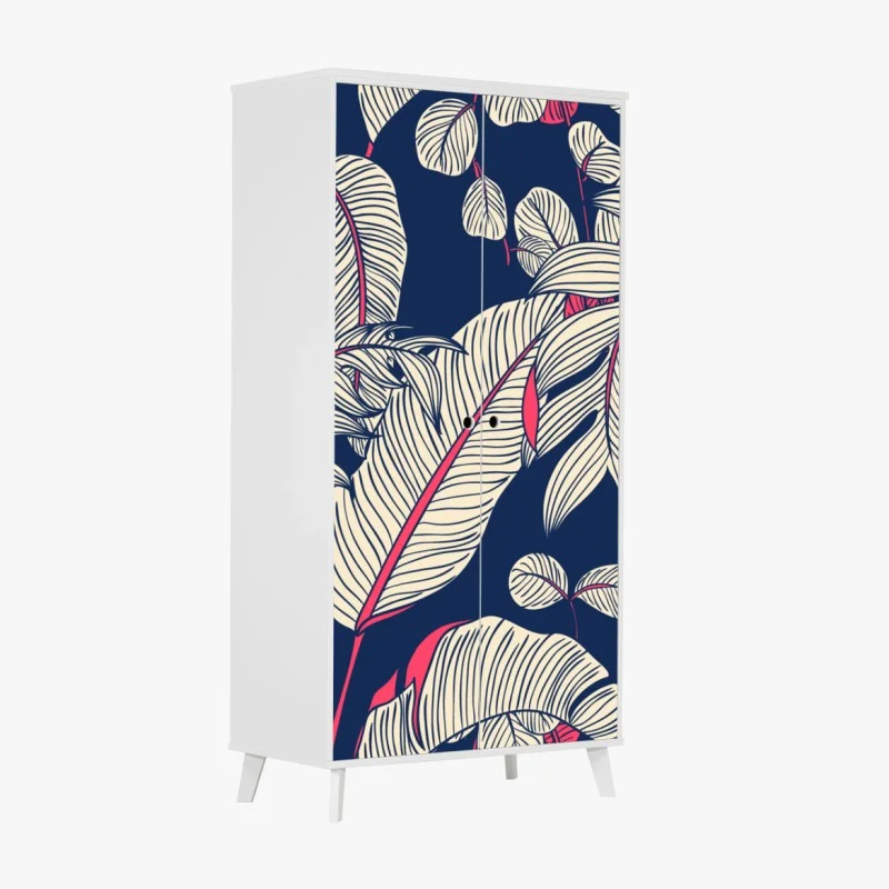 Adesivo per armadio motivo botanico tropicale blu scuro e rosa