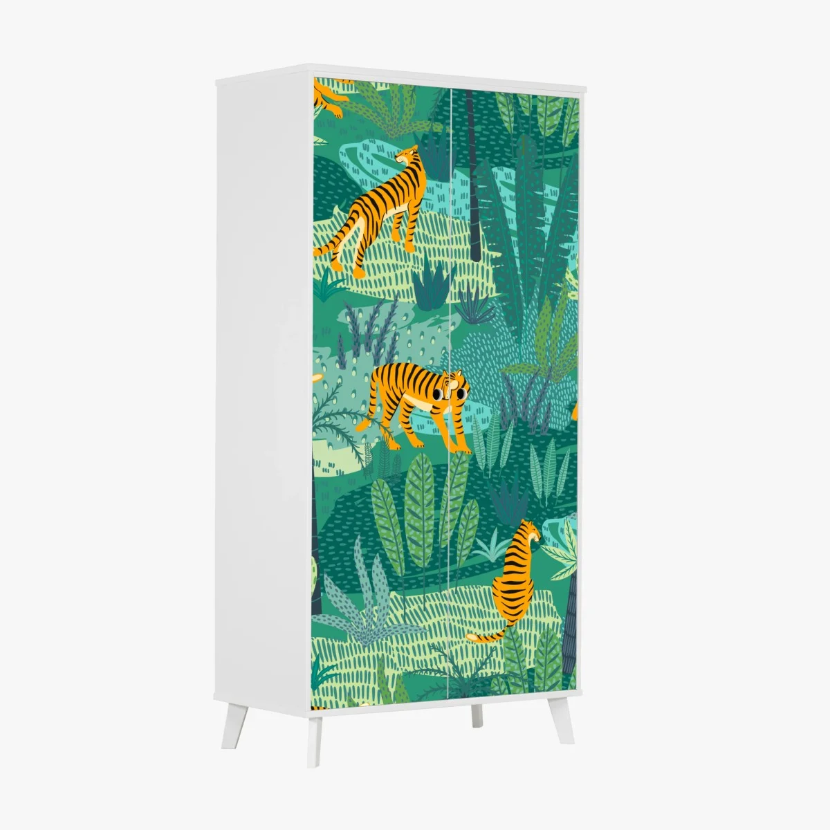 Adesivo per armadio tigri nella giungla tropicale • Wallissimo® Adesivo per armadio tigri nella giungla tropicale • Wallissimo®