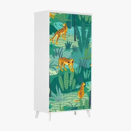 Adesivo per armadio tigri nella giungla tropicale • Wallissimo®