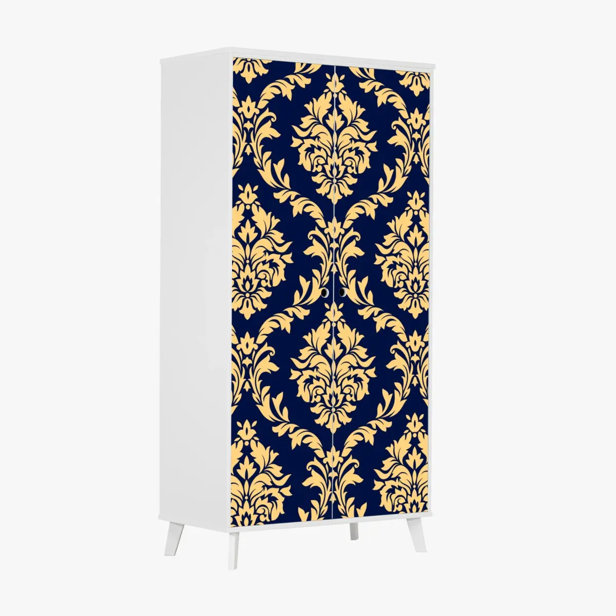 Adesivo per armadio motivo damasco oro su sfondo blu navy • Wallissimo®