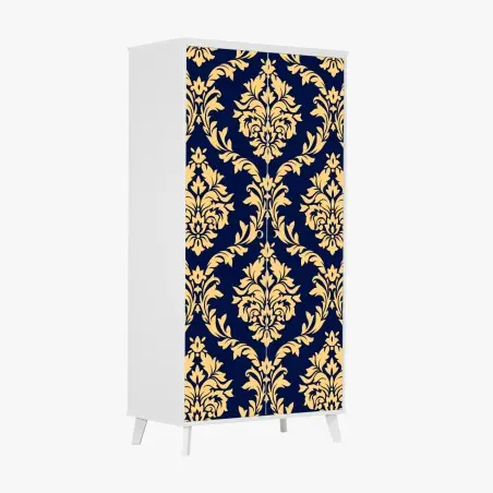 Adesivo per armadio motivo damasco oro su sfondo blu navy • Wallissimo®