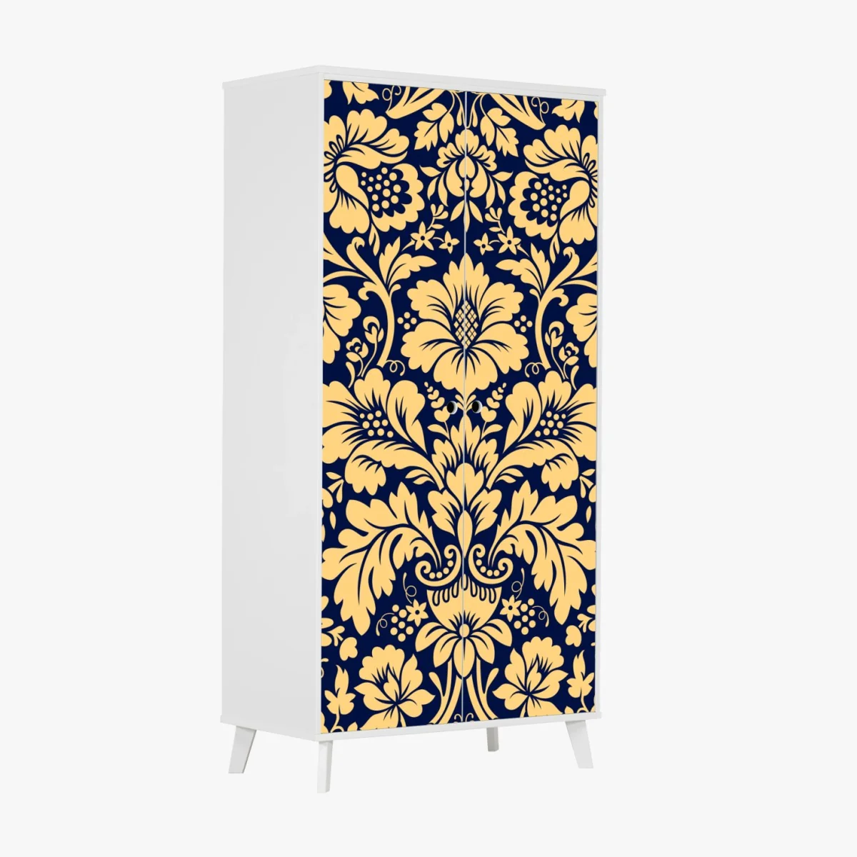 Adesivo per armadio motivo damascato floreale oro su fondo blu • Wallissimo® Adesivo per armadio motivo damascato floreale oro su fondo blu • Wallissimo®