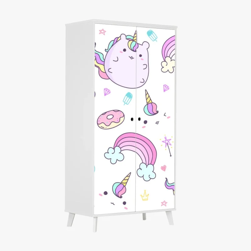 Adesivo per armadio morbido pattern di gattounicorni e arcobaleni pastello