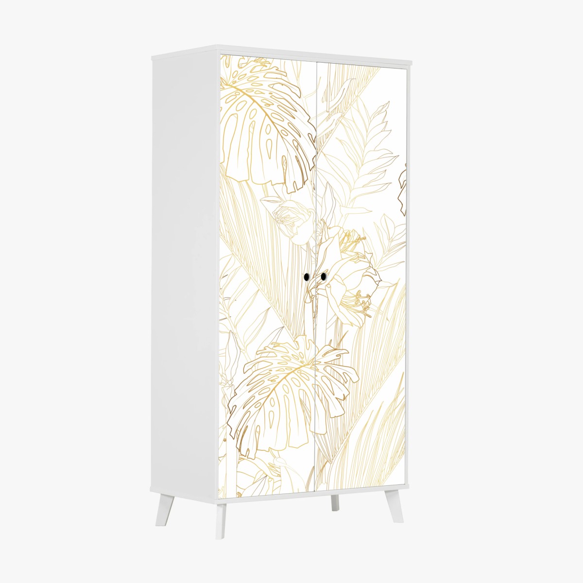 Adesivo per armadio motivo botanico tropicale in linee dorate • Wallissimo®