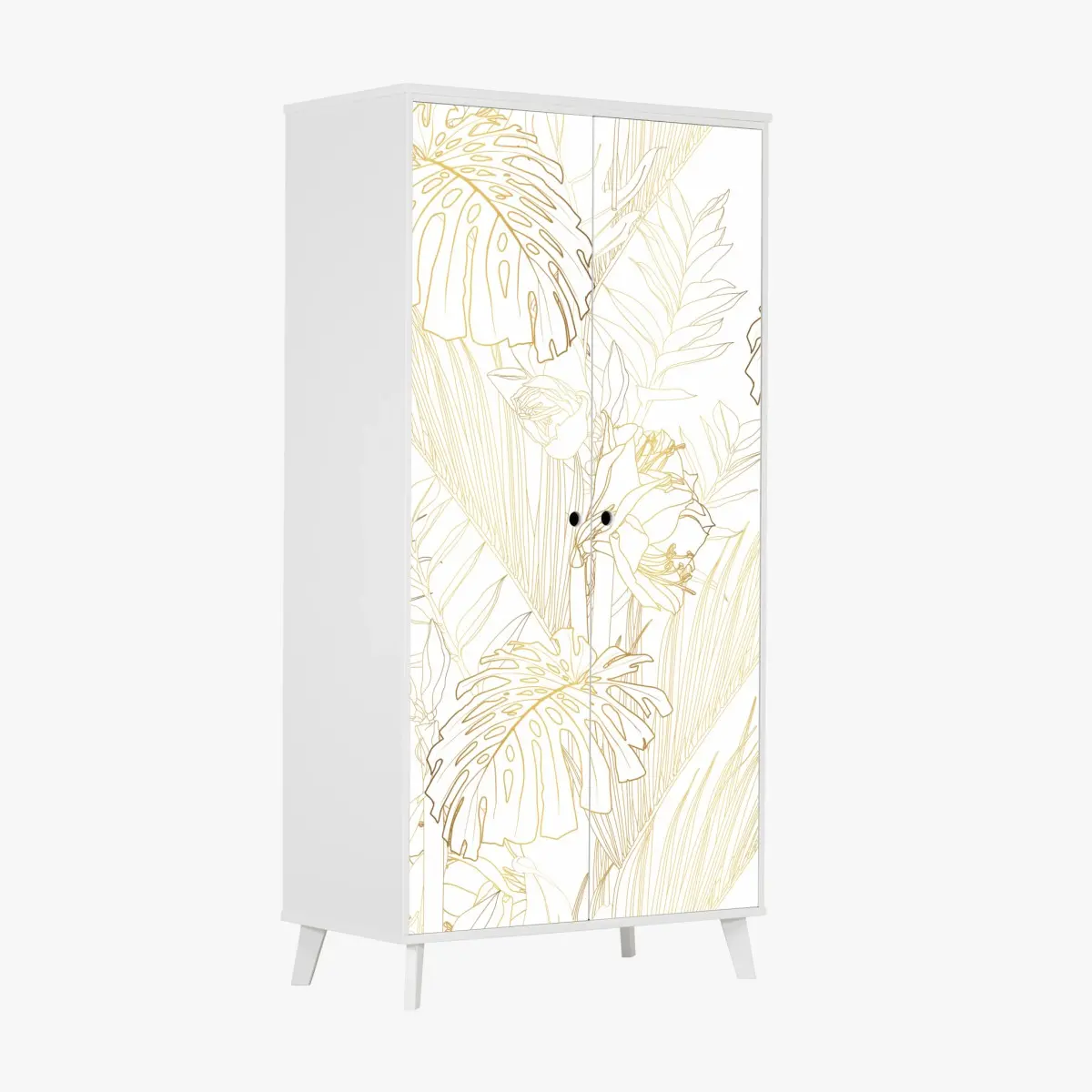 Adesivo per armadio motivo botanico tropicale in linee dorate • Wallissimo®