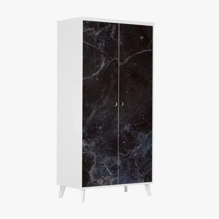 Adesivo per armadio marmo nero venato con riflessi blu • Wallissimo®