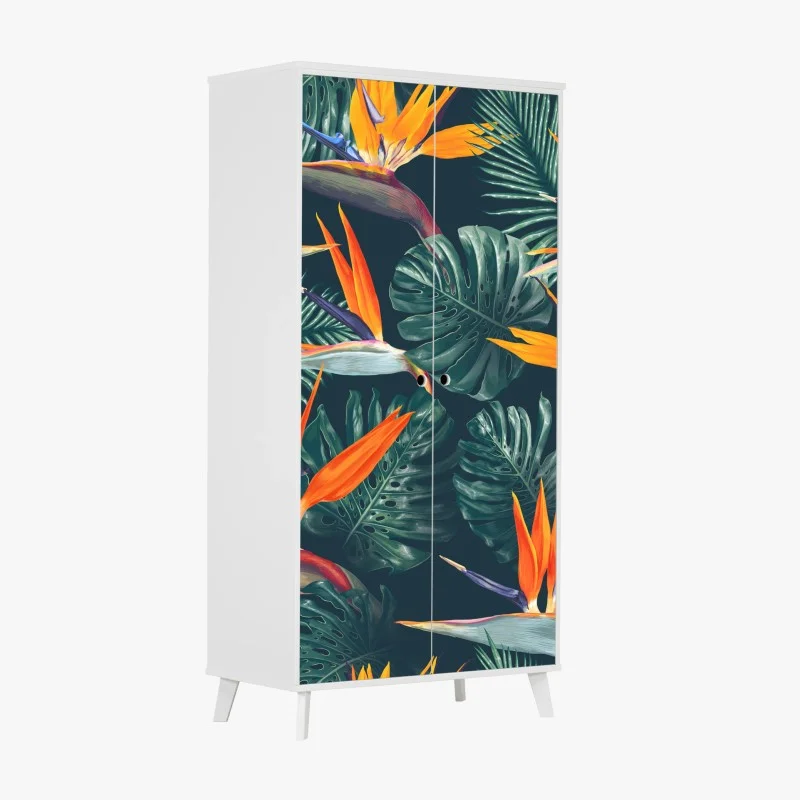 Adesivo per armadio tropicale fiori di paradiso e foglie monstera