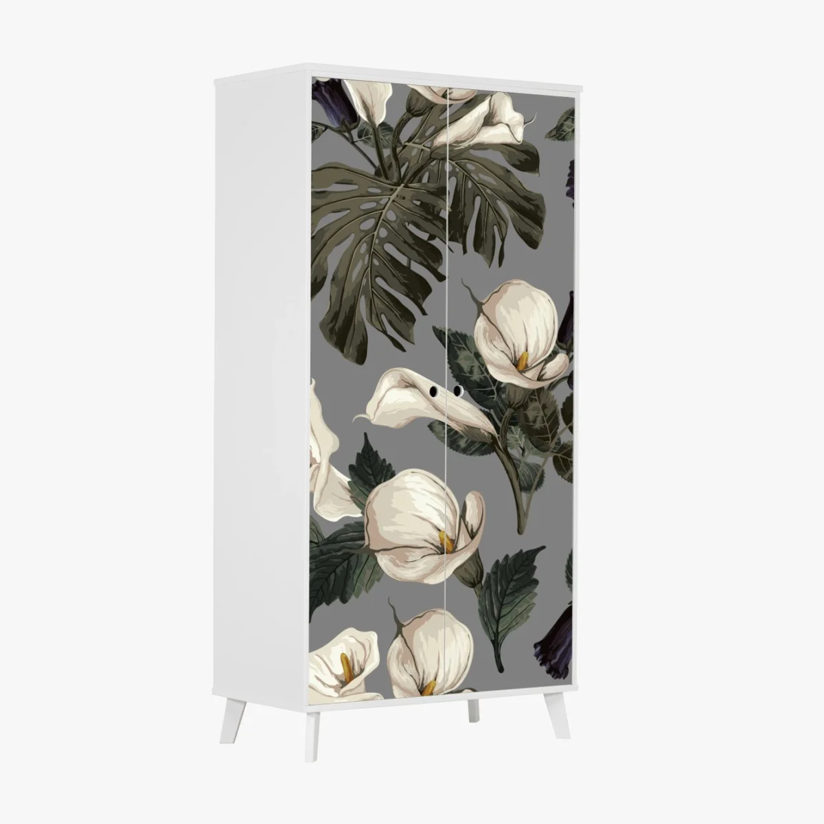 Adesivo per armadio motivo botanico elegante con calle e foglie di monstera • Wallissimo® Adesivo per armadio motivo botanico elegante con calle e foglie di monstera • Wallissimo®