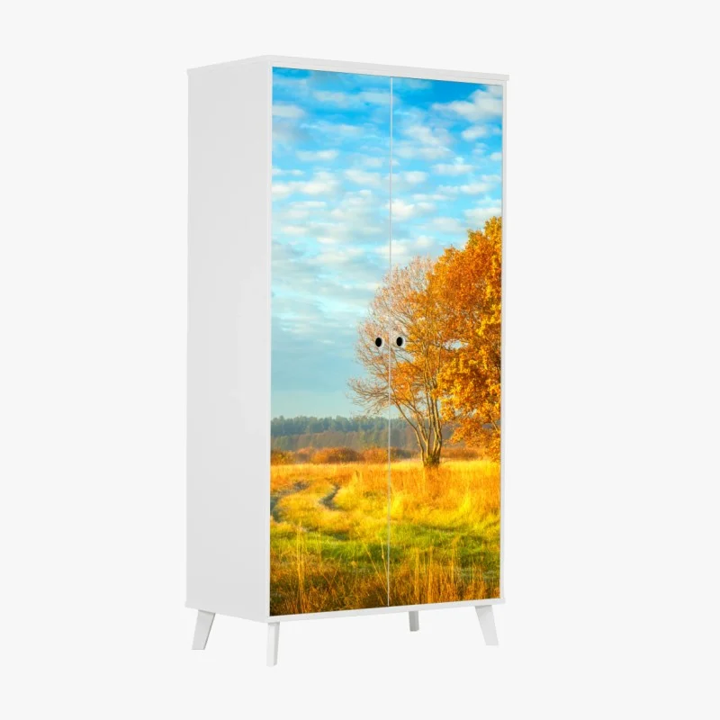 Adesivo per armadio mattina d'autunno nel prato dorato