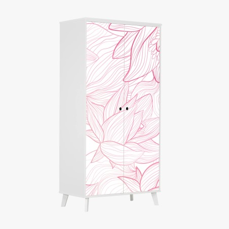 Adesivo per armadio motivo floreale rosa a linee sottili • Wallissimo®