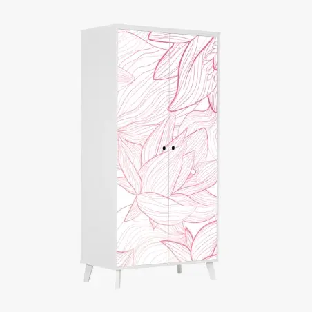 Adesivo per armadio motivo floreale rosa a linee sottili • Wallissimo®