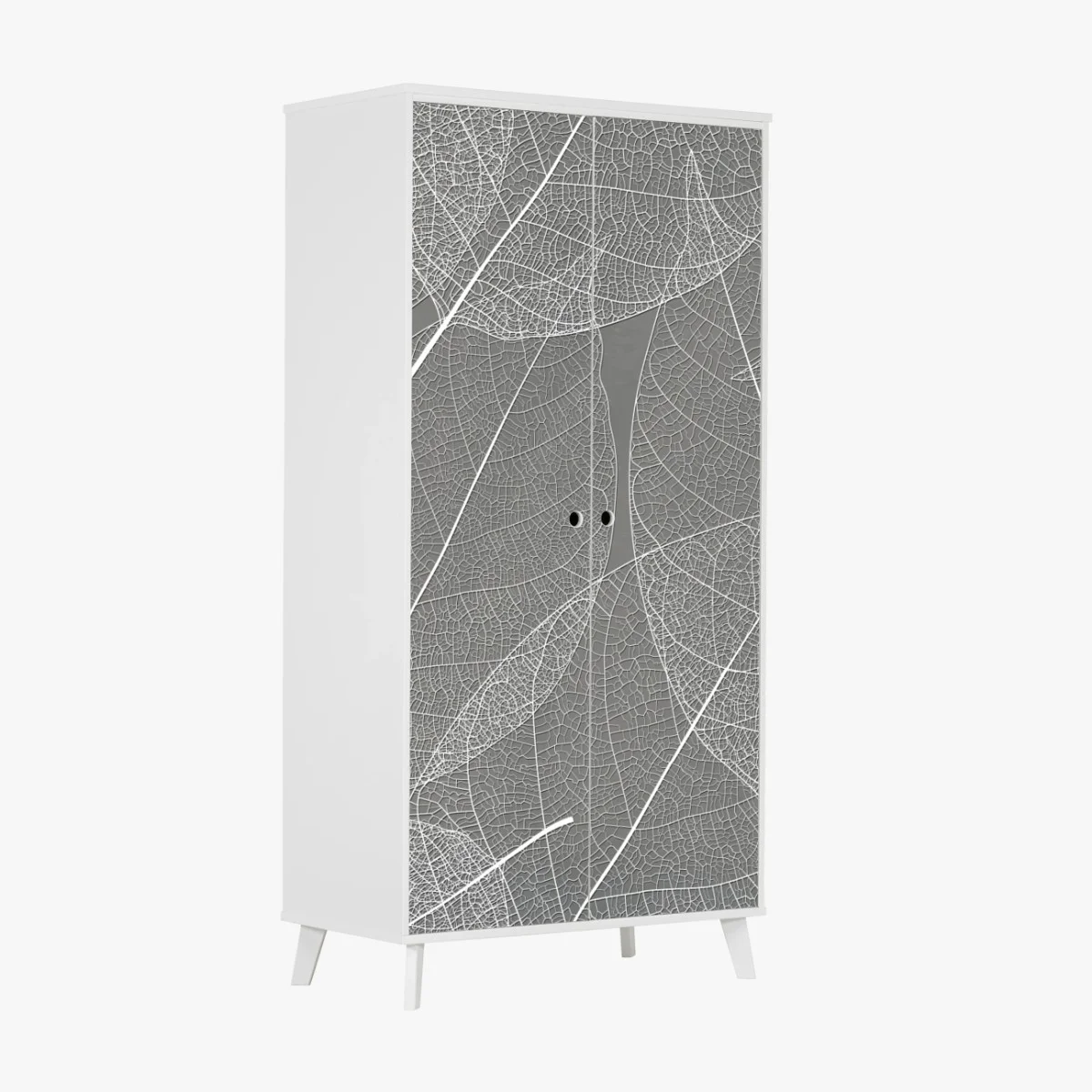Adesivo per armadio motivo di foglie scheletrate su sfondo grigio • Wallissimo® Adesivo per armadio motivo di foglie scheletrate su sfondo grigio • Wallissimo®