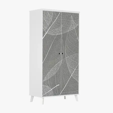 Adesivo per armadio motivo di foglie scheletrate su sfondo grigio • Wallissimo®
